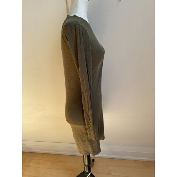 BP Women Fitted Ribbed Olive Dress BNWOT Sz XSmall Front Slit Long Sleeve - Picture 3 of 8